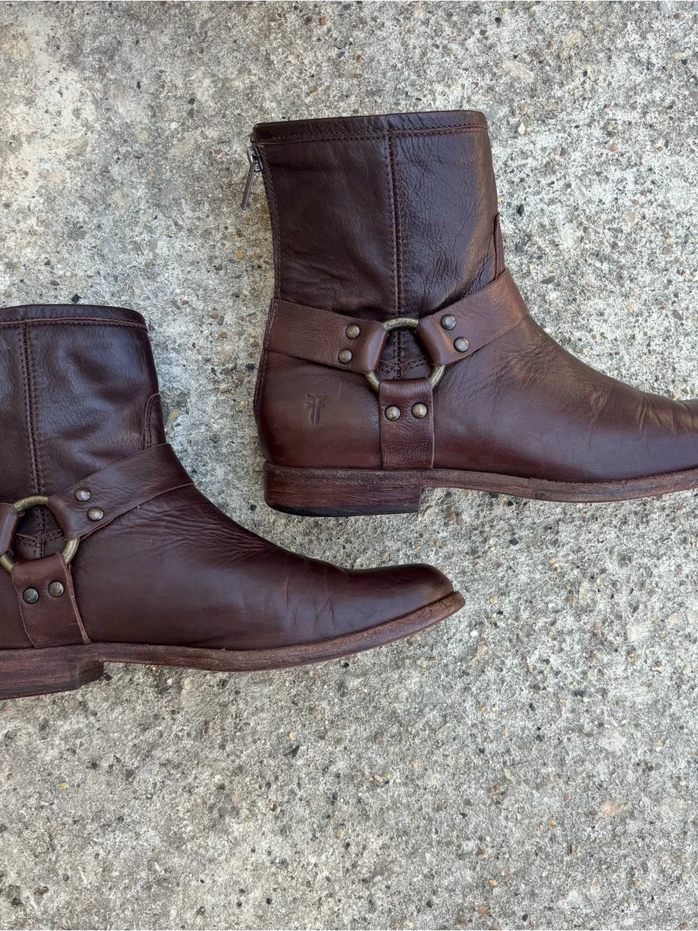 Frye Brown Leather Phillip Harness Ankle Moto Biker Zip Boots Size 9